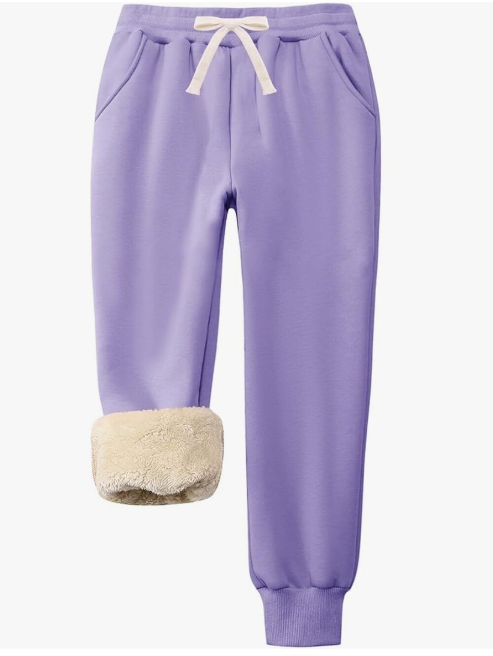 Lilac Sherpa-Lined Jogger Sweatpants with Cream Drawstring Size 9-10